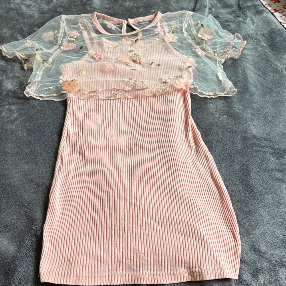 Pink Floral Embroidered Dress